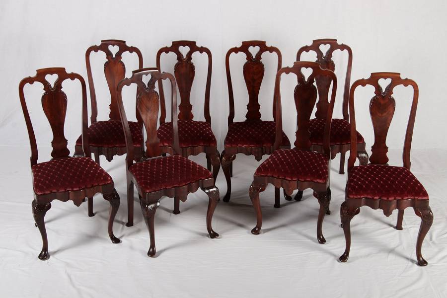 8 Antike Queen Anne Stil Stühle um 1910 Mahagoni